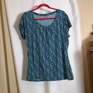 Worthington Turquoise/Black/White Square Print Top. Size XLarge